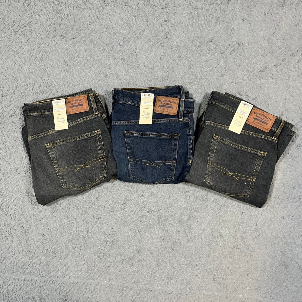 Lot of 3 Levi Strauss & Co Signature Gold Relaxed Straight Jeans 36x32 NWD